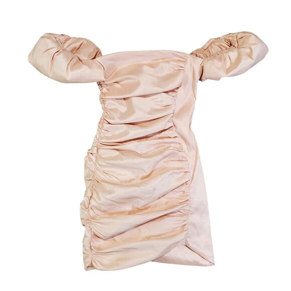 Oh Polly Blush Take Me Higher Ruched Puff Sleeve Dress - Size 4 - Picture 2 of 8